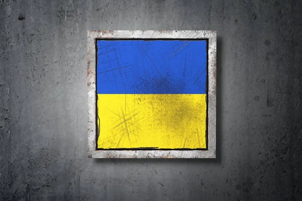 Render Beton Bir Duvarı Eski Bir Ukrayna Bayrağı — Stok fotoğraf
