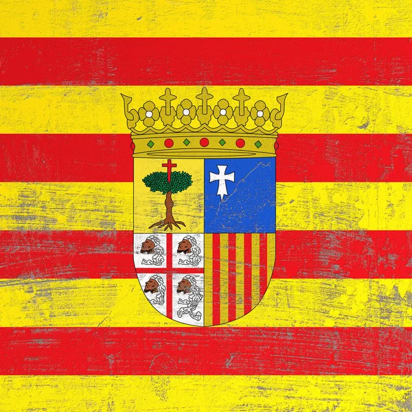 Rendering Aragon Spanish Community Flag Scratched Surface — Stock Photo, Image