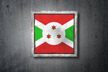 3D render beton bir duvarı eski bir Burundi bayrağı
