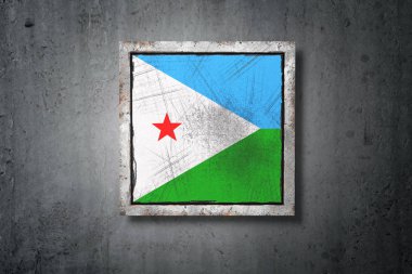 3D render beton bir duvarı eski bir Cibuti bayrağı