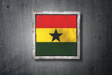 3D render beton bir duvarı eski bir Gana Cumhuriyeti bayrağı