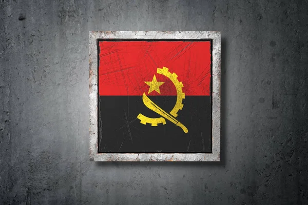 Renderização Uma Antiga Bandeira Angola Uma Parede Concreto — Fotografia de Stock