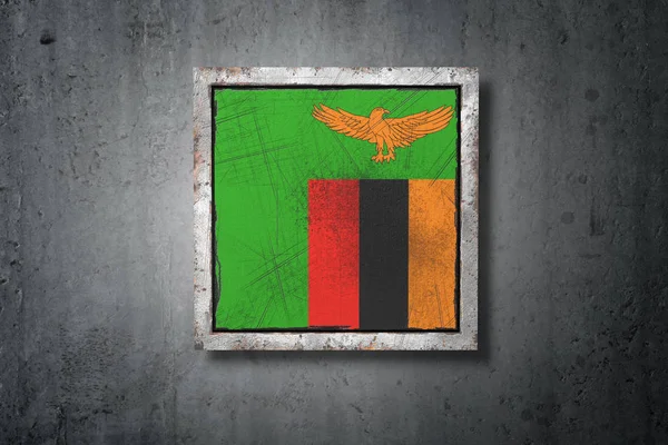 Representación Una Bandera Antigua República Zambia Muro Hormigón — Foto de Stock