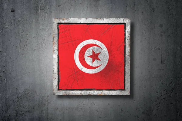 Rendering Gammal Tunisien Flagga Betongvägg — Stockfoto