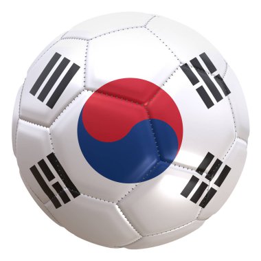 Güney Kore bayrağı bir futbol topu üzerinde 3D render. Güney Kore Rusya 2018 Dünya Kupası Şampiyonası takım biridir.