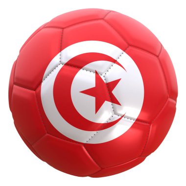 bir futbol topu bir Tunus bayrağı 3D render. Tunus Rusya 2018 Dünya Kupası Şampiyonası takım biridir.