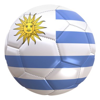 bir futbol topu bir Uruguay bayrağı 3D render. Uruguay Rusya 2018 Dünya Kupası Şampiyonası takım biridir.