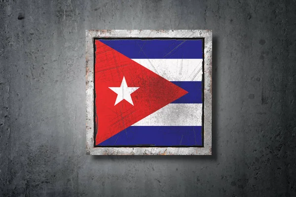 Renderização Uma Antiga Bandeira Cuba Uma Parede Concreto — Fotografia de Stock