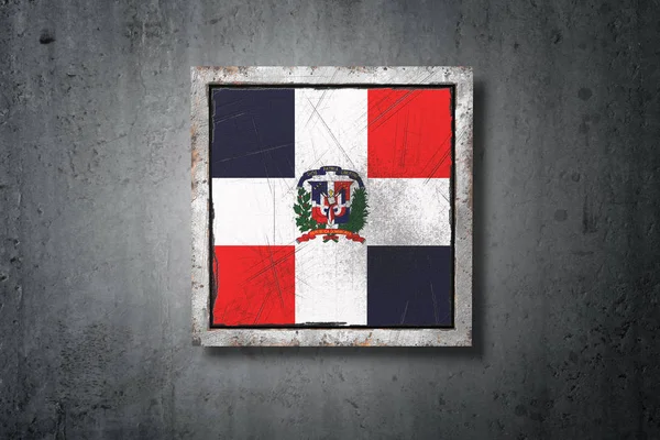 Renderização Uma Antiga Bandeira República Dominicana Uma Parede Concreto Imagem De Stock