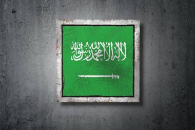 3D render beton bir duvarı eski bir Suudi Arabistan bayrağı