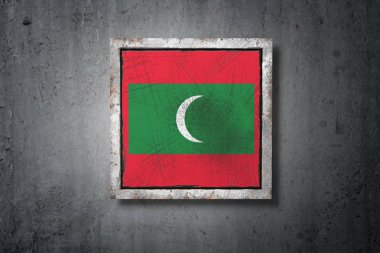 Beton bir duvarı eski bir Maldivler bayrağının 3D render