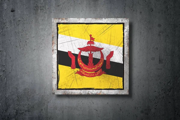 Rendering Old Brunei Flag Concrete Wall — Stock Photo, Image