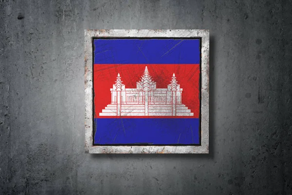 Render Beton Bir Duvarı Eski Bir Kamboçya Bayrağı — Stok fotoğraf