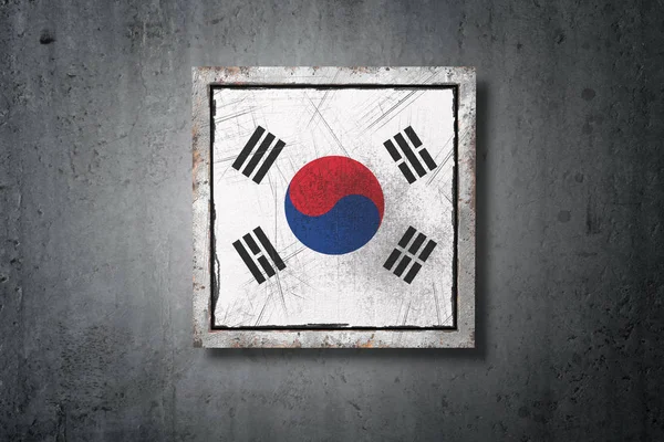 Rendering Una Vecchia Bandiera Della Corea Del Sud Muro Cemento — Foto Stock