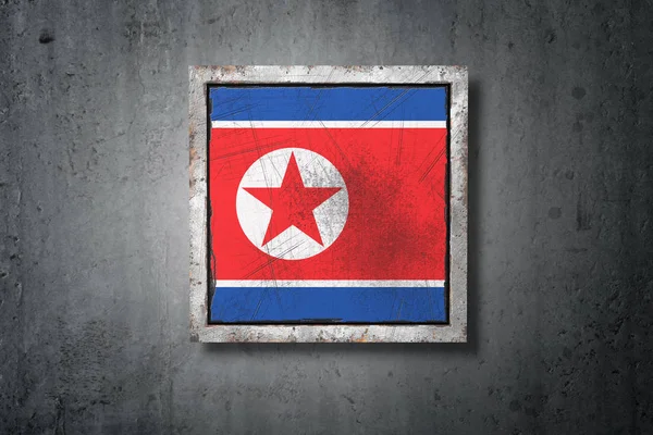 Rendu Vieux Drapeau Nord Coréen Dans Mur Béton — Photo