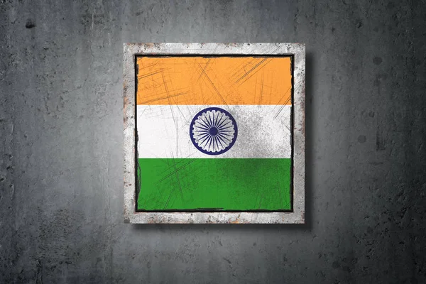 Рендерінг Старі Індії Прапор Бетонну Стіну — стокове фото