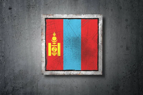 古蒙古国旗在混凝土墙上的渲染 — 图库照片