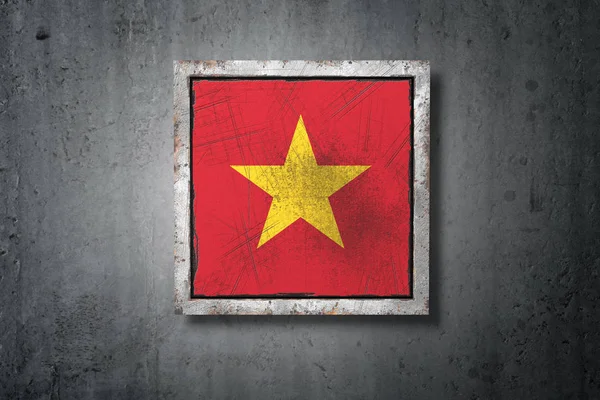 Rendering Dari Bendera Vietnam Tua Dinding Beton — Stok Foto