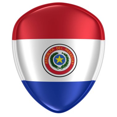 Paraguay Cumhuriyeti bayrağı simgesi beyaz arka plan üzerinde 3D render.