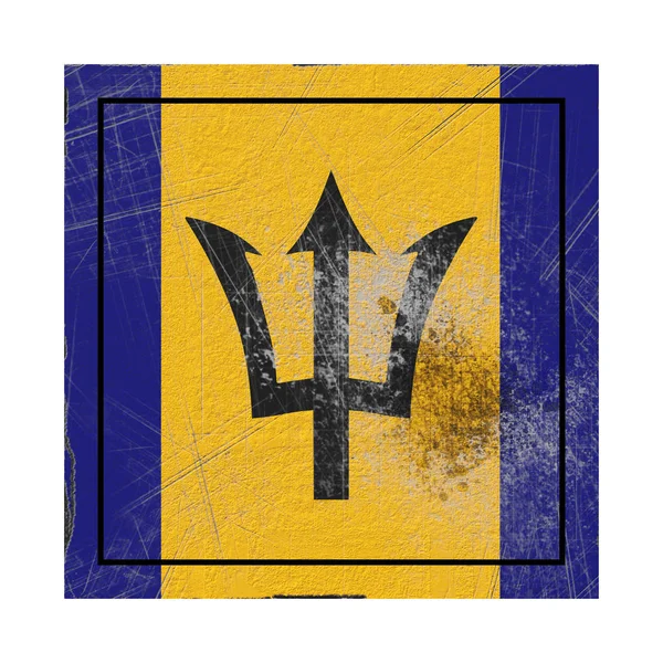 Renderização Uma Antiga Bandeira Barbados Quadrado Concreto — Fotografia de Stock