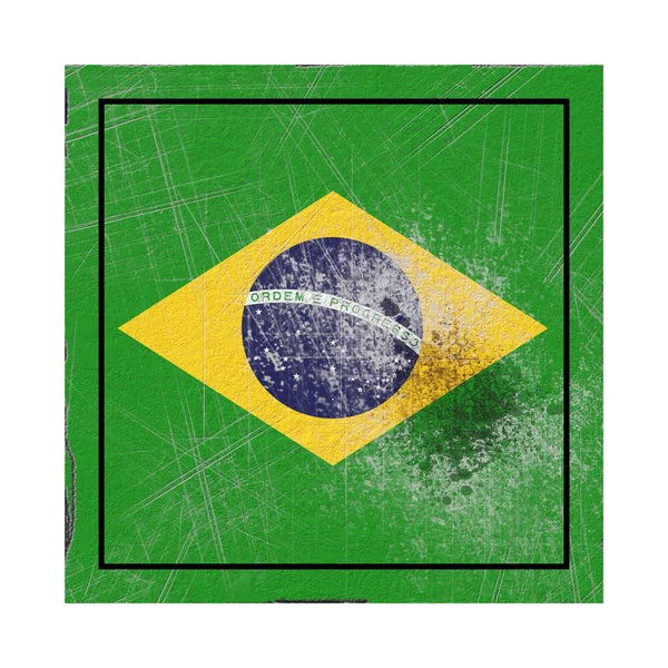 Renderização Uma Antiga Bandeira Brasil Uma Praça Concreto — Fotografia de Stock