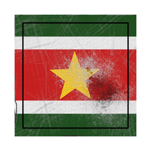 Renderização Uma Antiga Bandeira Suriname Quadrado Concreto — Fotografia de Stock