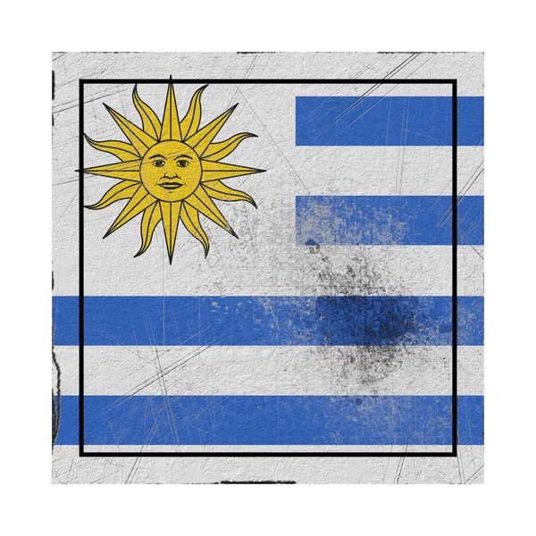 Renderização Uma Antiga Bandeira Uruguai Quadrado Concreto — Fotografia de Stock