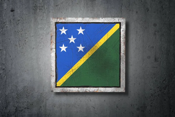 Renderização Uma Bandeira Das Ilhas Salomão Uma Parede Concreto Fotografia De Stock