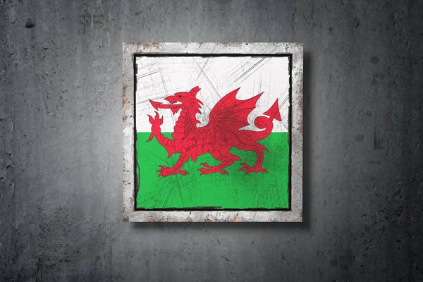 Rendering Van Wales Vlag Een Betonnen Muur — Stockfoto