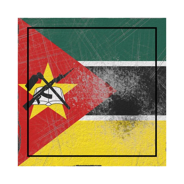 Rendering Old Mozambique Flag Concrete Square — Stock Photo, Image