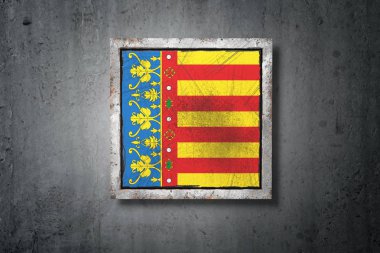 beton duvara bir Valencia İspanyol topluluk bayrak 3D render