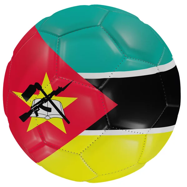 Σημαία της Μοζαμβίκης σε μια μπάλα ποδοσφαίρου — Φωτογραφία Αρχείου
