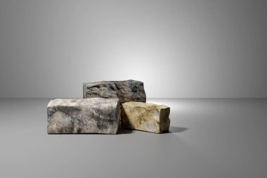 Gri arkaplandaki bazı taş tuğlaların 3D görüntülenmesi