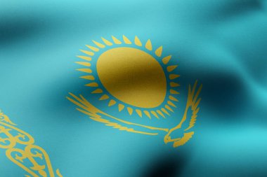 İpek bir Kazakistan bayrağının 3D çizimi