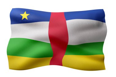 Beyaz arka planda izole edilmiş ulusal bir Orta Afrika Cumhuriyeti bayrağının 3D görüntülenmesi