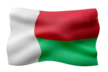 Beyaz arka planda izole edilmiş üç boyutlu Madagaskar bayrağı