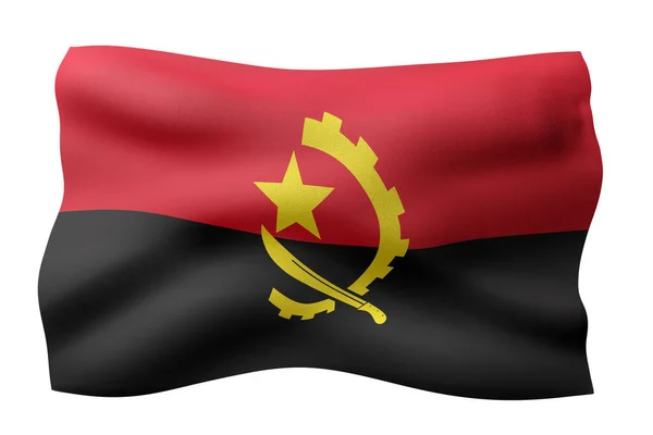 3D展示一面白色背景孤立的安哥拉国旗 — 图库照片