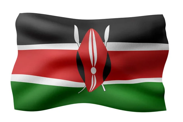 Renderowanie Narodowej Flagi Kenii Białym Tle — Zdjęcie stockowe