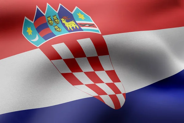 3D展示克罗地亚丝质国旗的细节 — 图库照片