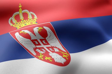 İpeksi bir Sırbistan bayrağının 3D çizimi