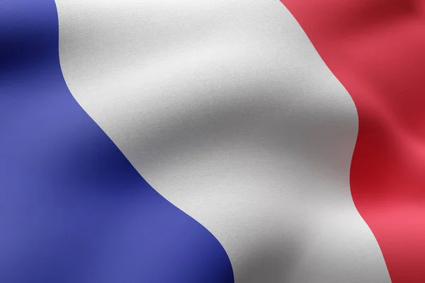 Renderowanie Detalu Jedwabnej Flagi Francji — Zdjęcie stockowe