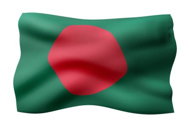 Beyaz arkaplanda izole edilmiş ipek bir Bangladeş bayrağının 3d görüntülemesi.