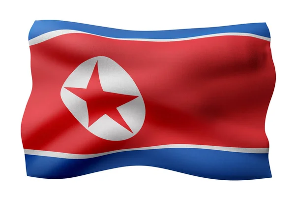 Απόδοση Μεταξωτής Σημαίας Της Βόρειας Κορέας Που Απομονώνεται Λευκό Φόντο — Φωτογραφία Αρχείου