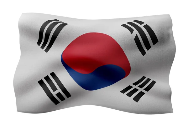 Renderelés Selymes Dél Korea Zászló Elszigetelt Fehér Alapon — Stock Fotó