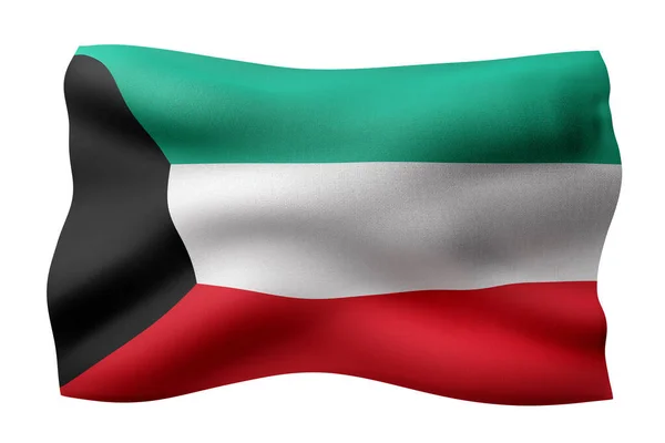 Rendering Una Bandiera Del Kuwait Seta Isolata Sfondo Bianco — Foto Stock