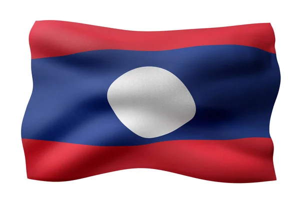 Weergave Van Een Zijden Laos Vlag Geïsoleerd Witte Achtergrond — Stockfoto