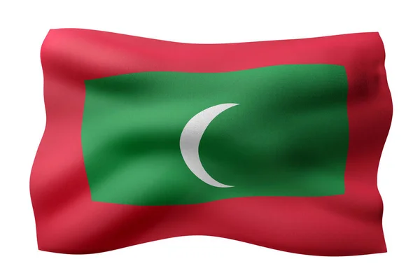 3D绘制在白色背景上孤立的丝绸马尔代夫国旗 — 图库照片