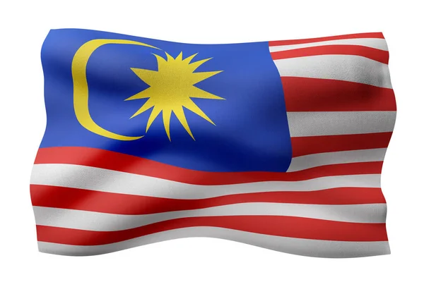 3D渲染在白色背景上孤立的丝绸马来西亚国旗 — 图库照片