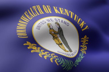 Üç boyutlu detaylı ve desenli Kentucky ABD bayrağı.