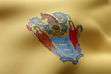 Detaylı ve desenli New Jersey ABD bayrağının 3D çizimi